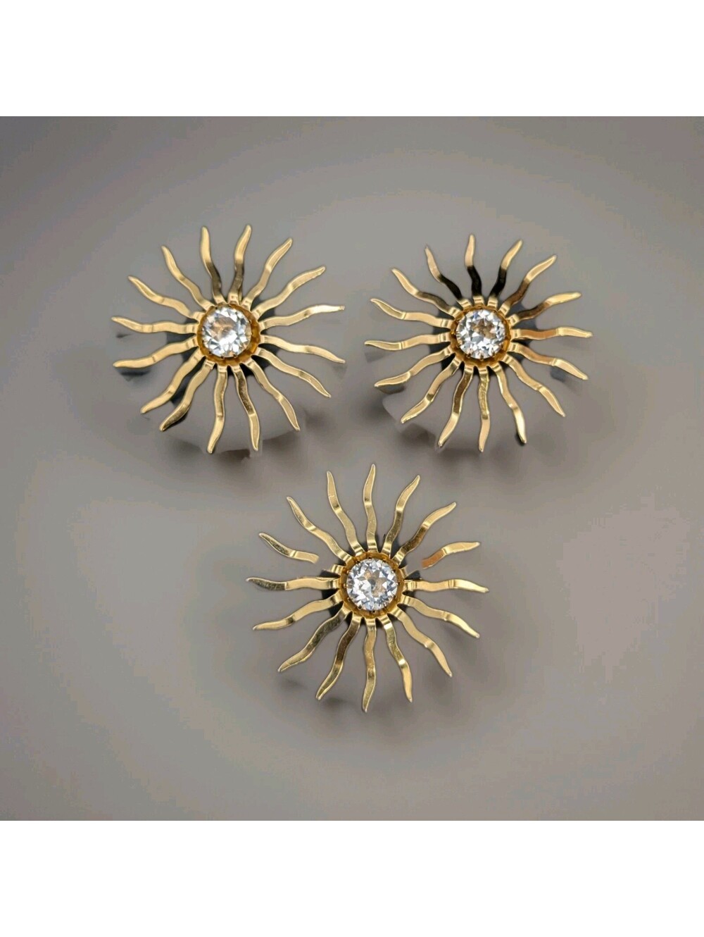Vintage Sara Coventry Atomic Starburst Gold Tone Celestial Brooch Earrings Set